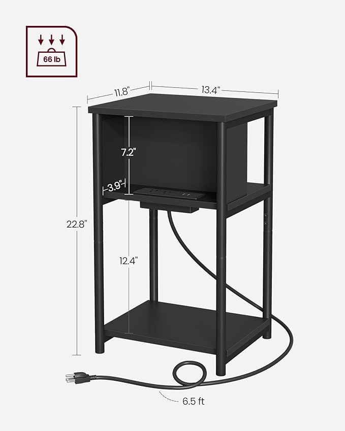 VASAGLE Side Table with Charging Station, 3-Tier End Table with USB Ports and - Image 3