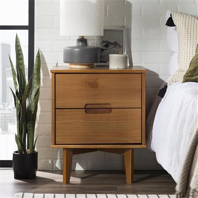 Walker Edison Mid Century Modern Grooved Handle Wood Nightstand Side Table - Image 4