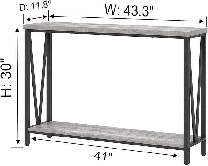 FOLUBAN Industrial Sofa Console Table, Rustic Wood and Metal Entryway Hallway - Image 2