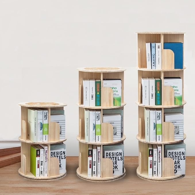 Heehee Rotating Wooden Bookshelf 360 Display 4 Tier Floor Standing Bookcase - Image 5
