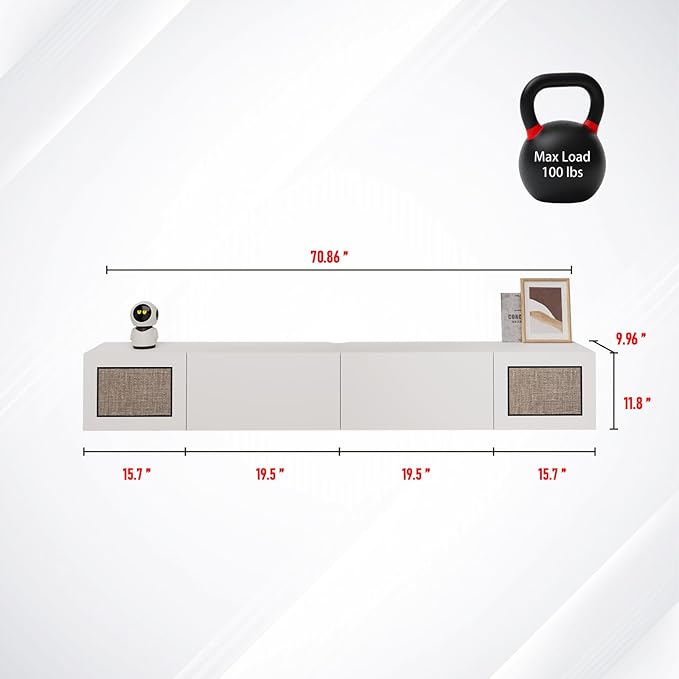 Pmnianhua Boho Floating TV Stand 70", Modern Wall Mounted Media Console - Image 5