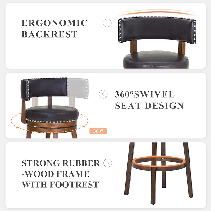 COLAMY Swivel Bar Stool, Swivel Bar Height Bar Stool, Modern Swivel Barstool - Image 4