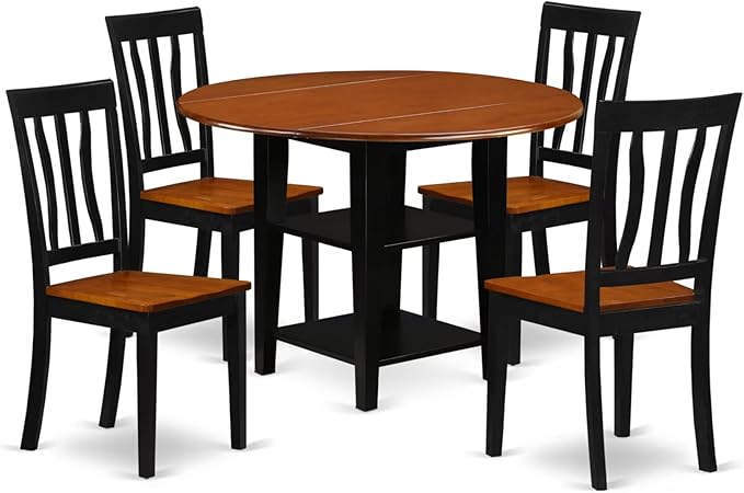 East West Furniture SUAN5-BCH-W 5 Piece Dining Set Includes a Round Dining Room by EastWestFurniture