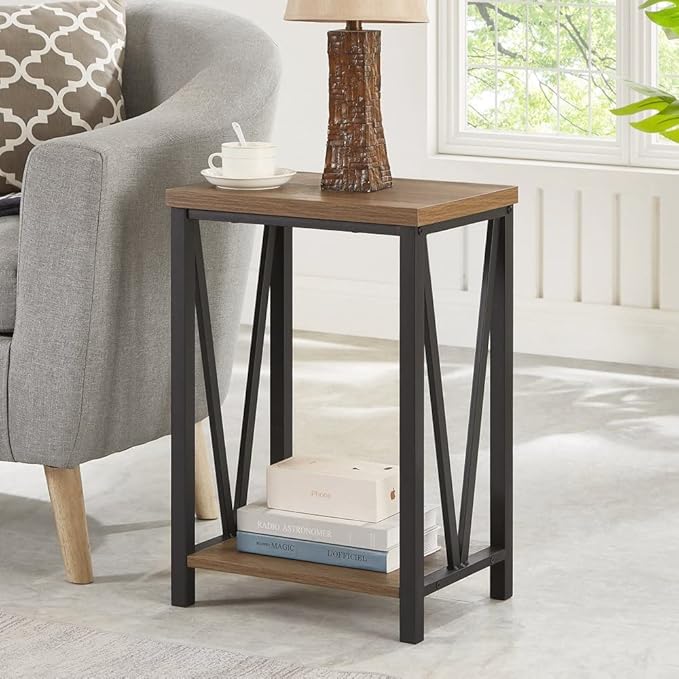FOLUBAN Side Table with Storage Shelf, Rustic End Table - Image 3