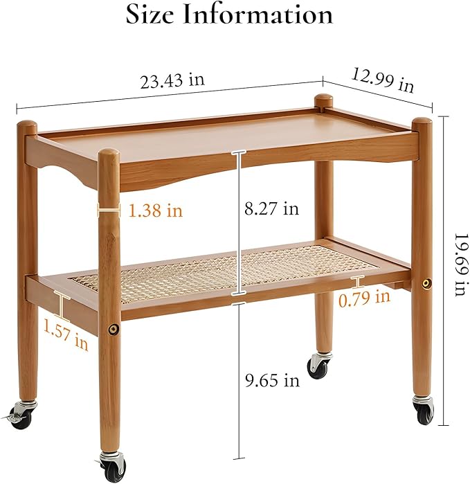 Rattan Side Table with Wheels, Small End Table with Storage, Narrow Wooden Bed - Image 2