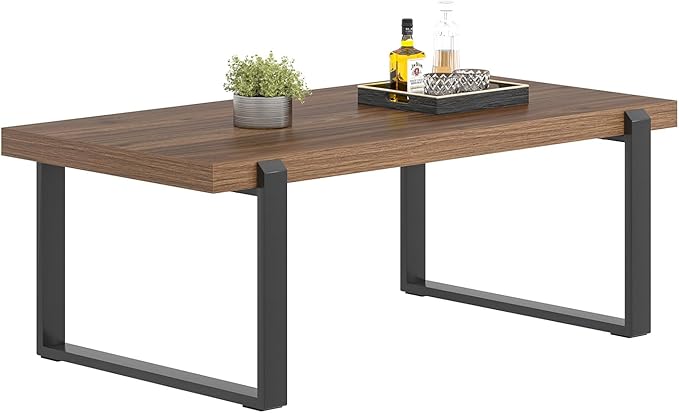 FOLUBAN Modern Coffee Table, Rustic Wood and Metal Center Table, Industrial - Image 8