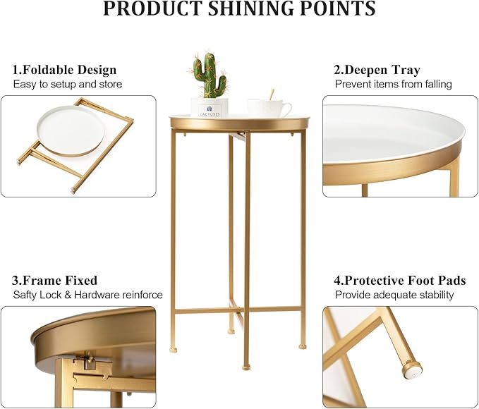 danpinera Gold Side Table, Metal Folding Black Side Table Small Round Circle - Image 5