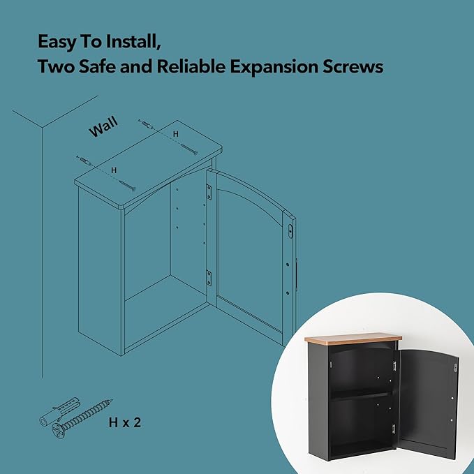 Bathroom Wall Cabinet 15 x 20 Inch Small Wall Cabinets Single Door Over Toilet - Image 8