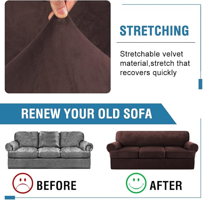 H.VERSAILTEX Sofa Cover 4 Piece T Cushion Sofa Slipcovers Thick Velvet Couch - Image 6