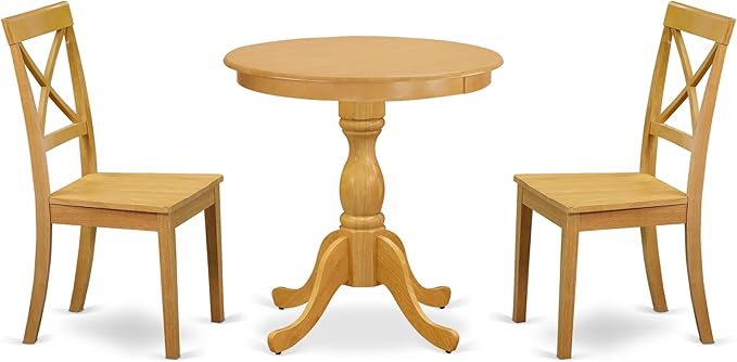 East West Furniture ESBO3-OAK-W 3 Piece Dining Set Contains a Round Dining Room by EastWestFurniture