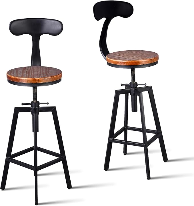 Diwhy Industrial Bar Stools, Kitchen Dining Chair, Wood Top Stool, Adjustable - Image 6