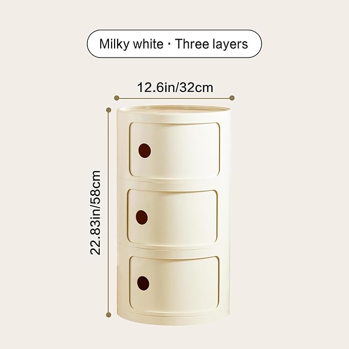 Round Nightstand with 3 Drawers, Modern Style Side Table - Image 3