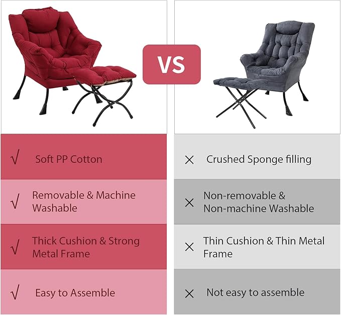 Lazy Chair with Ottoman, Modern Chair with Folding Footrest, Lounge Accent Chair - Image 9