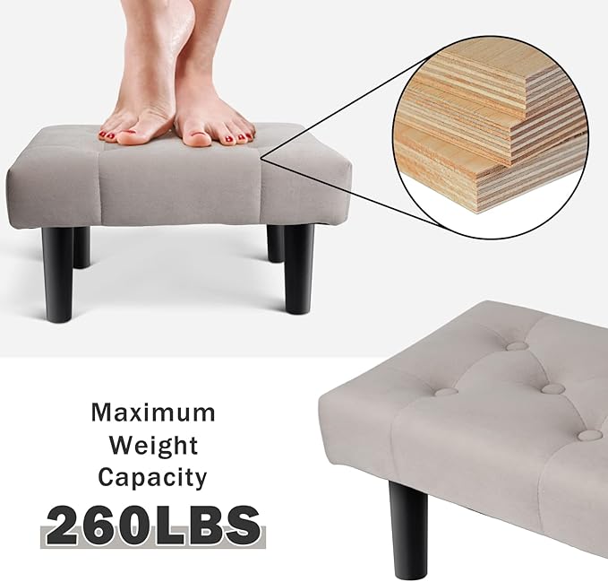 HOUCHICS Small Footstool Ottoman, Velvet Wooden Foot Stool Ottoman - Image 6