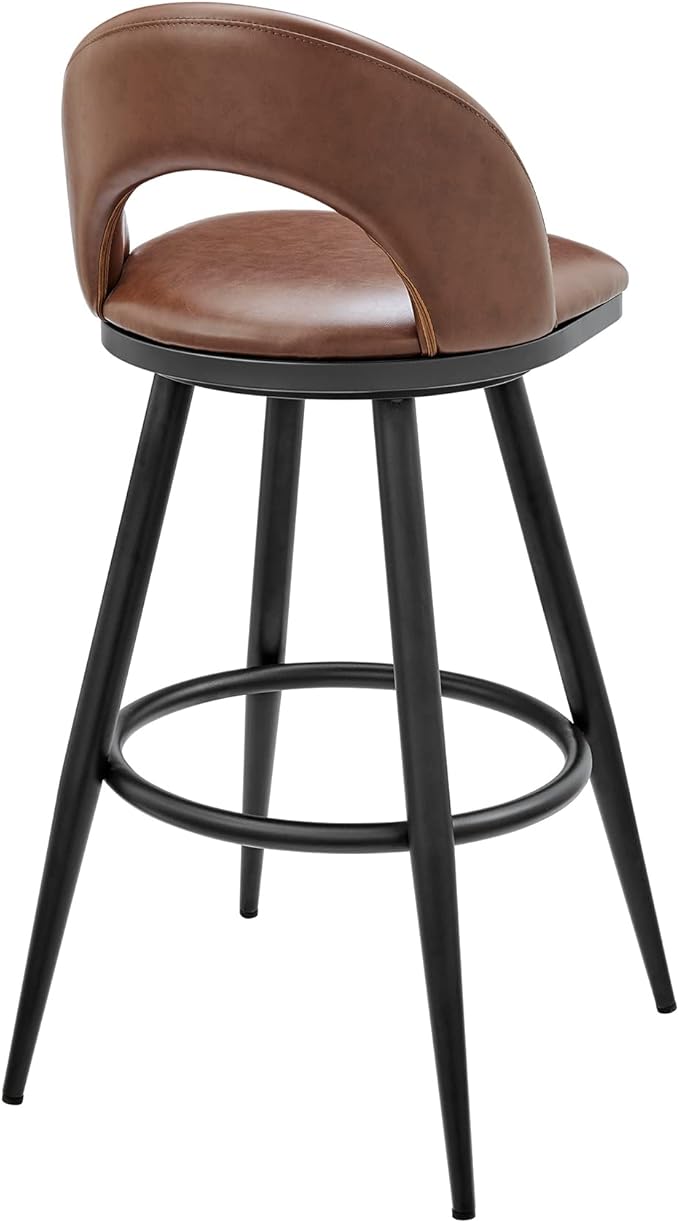Armen Living Charlotte Swivel Counter Stool in Black Metal and Brown Faux - Image 6