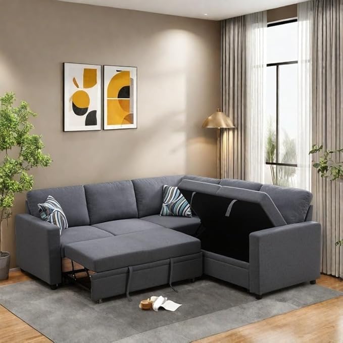 4-Piece L Shaped Sofa Set with Storage Chaise, Convertible Pull Out Couch with - Image 5