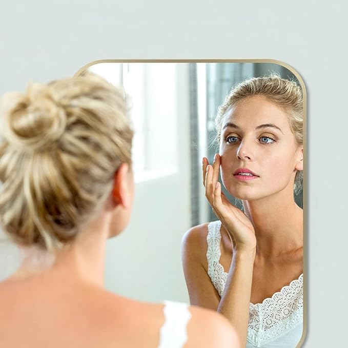 16x20 Inch Gold Bathroom Mirror, Brushed Brass Gold Metal Framed Rectangular - Image 3