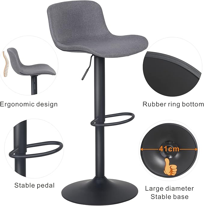 YOUTASTE Fabric Grey Bar Stools Set of 2, Adjustable Counter Height Barstools - Image 9