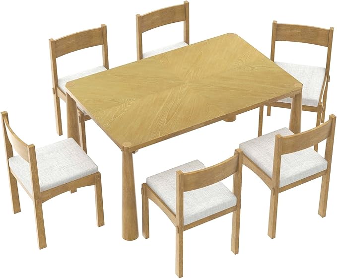 Dining Table with Chairs Set of 6, 7-Piece 60" Farmhouse Rectangular Dining - Image 7