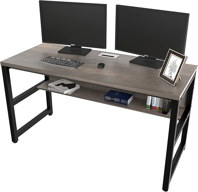 TOPSKY Computer Desk with Bookshelf/Metal Hole Cable Cover 1.18" Thick Desk by TOPSKY