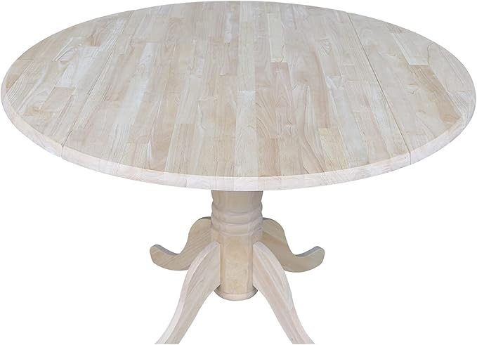 IC International Concepts, Round Dual Drop Leaf Pedestal Dining Table, Solid - Image 7