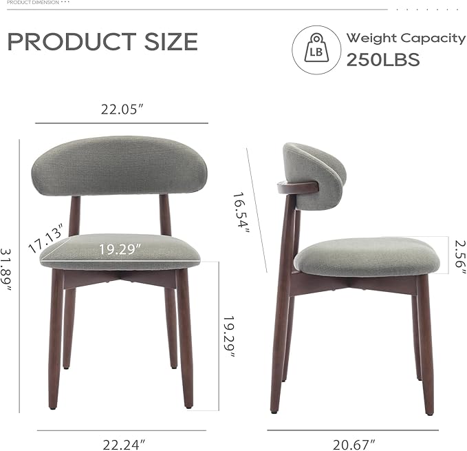COLAMY Wooden Dining Chairs Set of 2, Modern Fabric Upholstered Kitchen Side - Image 2