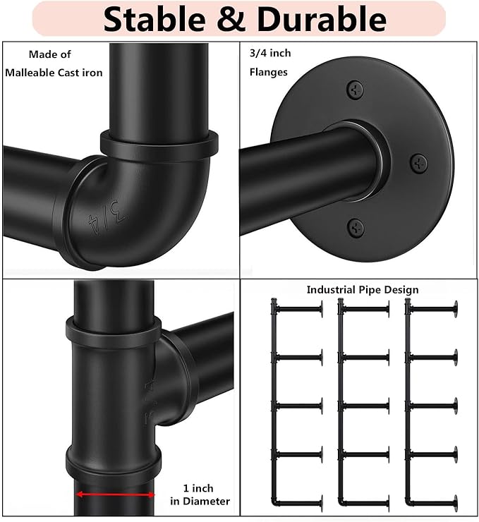Industrial Pipe Shelf Brackets Wall Mount, Open Black Pipe Shelving - Image 4