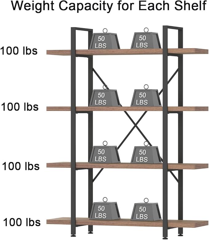 HSH Industrial 4 Tier Bookshelf, Modern Metal and Wood 4 Shelf Bookcase Etagere - Image 8