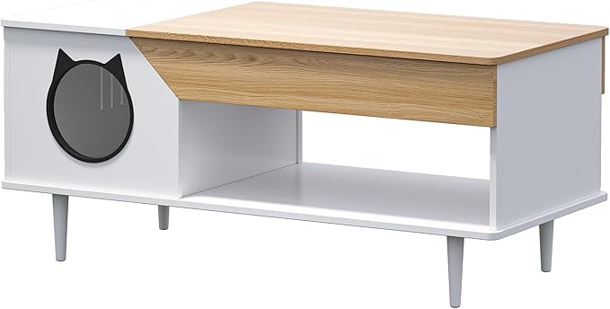 GAOMON White Coffee Table 45'' Cat Living Room Tables - Image 6