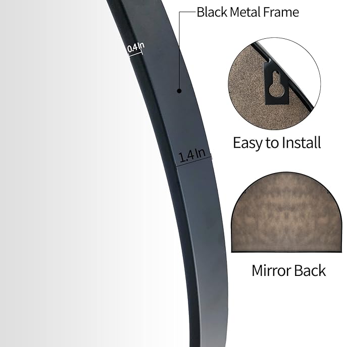 WAMIRRO Minimalist Black Arched Mirror, Large Farmhouse Bathroom Fireplace - Image 3