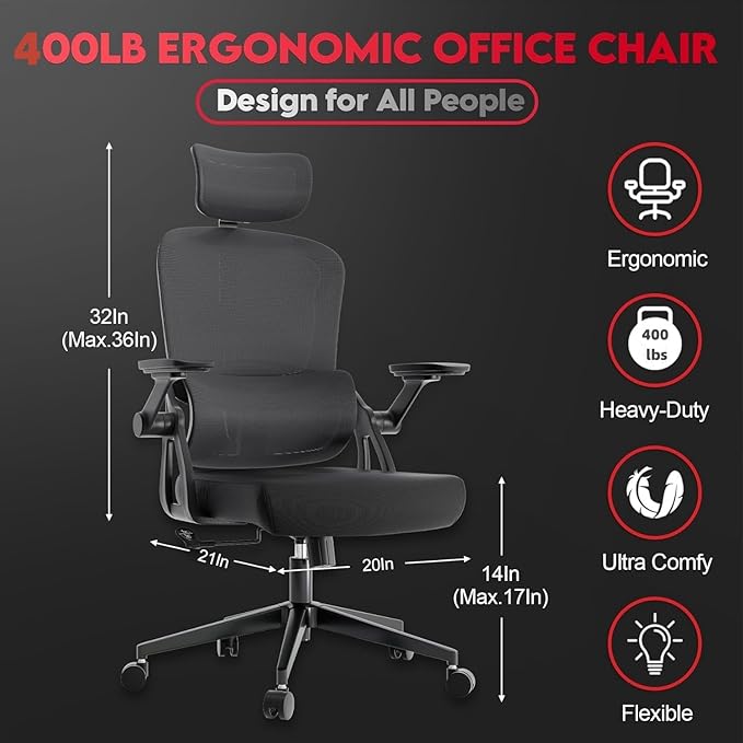 Big and Tall Ergonomic Office Chair - 400LB Comfy Desk Chairs - Image 2