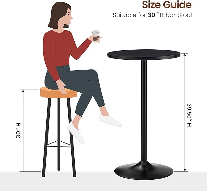 Glitzhome 39.5" H Round Bar Table Pub Table, Wood Top - Image 3