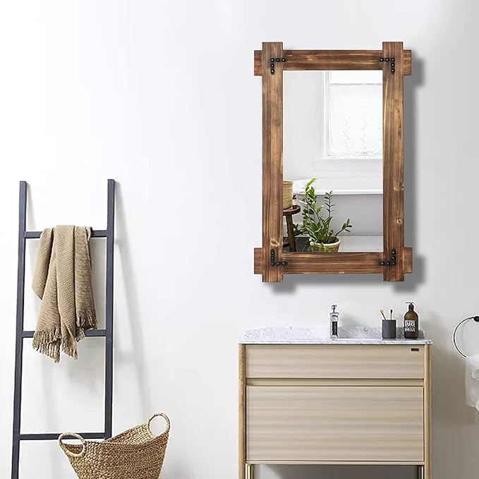 MeMoreCool Rustic Wood Mirror for Bathroom, Decorative Framed Farmhouse Vanity - Image 9