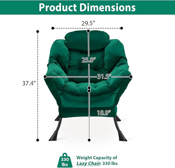 Lazy Chair Thick Padded, Comfy Velvet Accent Lounge Chair - Image 2