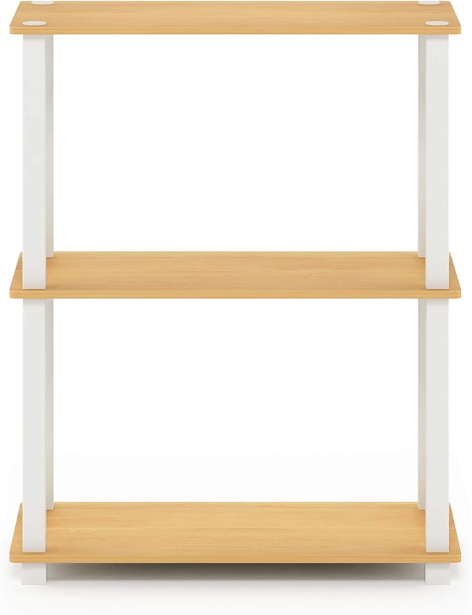Furinno Turn-S-Tube 3-Tier Compact Multipurpose Shelf Display Rack, Beech/White - Image 5