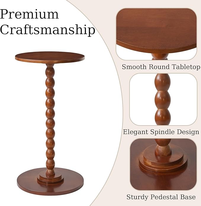 Round Side Table, Solid Wood End Table, Small Drink Table Sofa End Table - Image 4