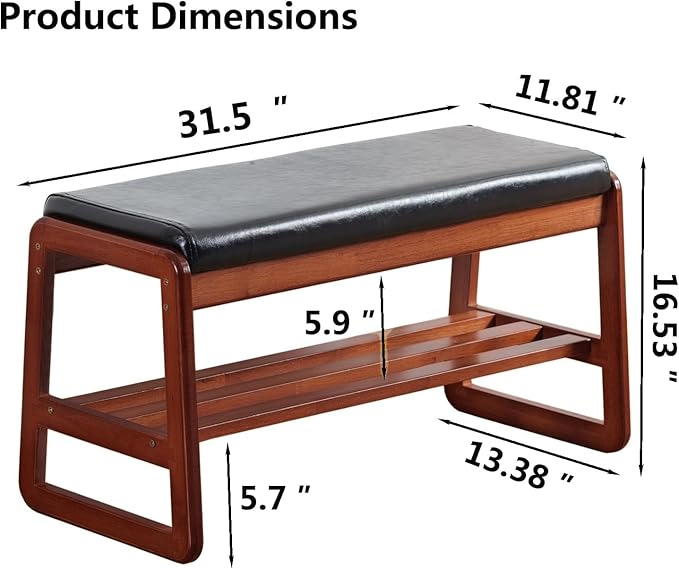 Solid Wood Shoe Bench, 2-Tier Wooden Entryway Bench, Modern Shoe Rack - Image 2
