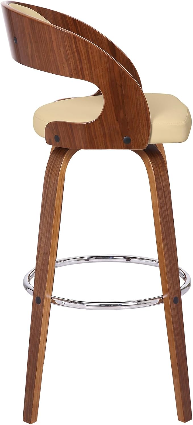 Armen Living Shelly 30" Bar Height Swivel Cream Faux Leather and Walnut Wood - Image 7
