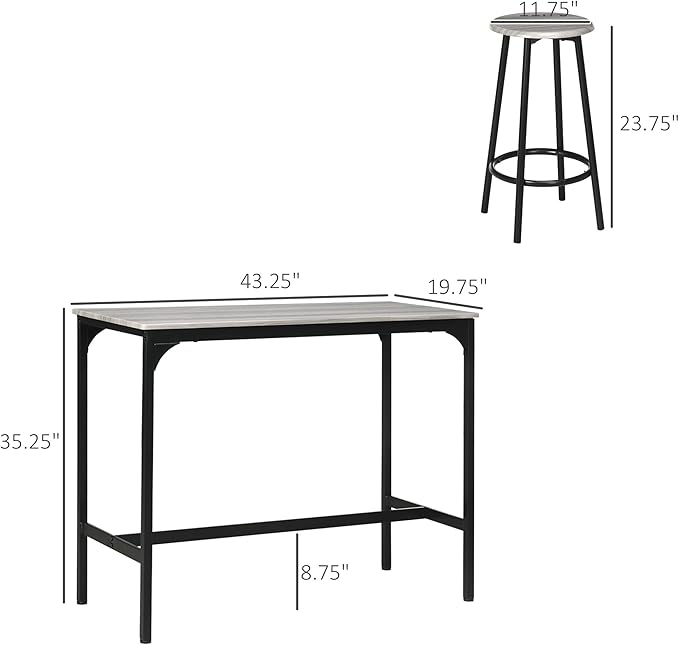 HOMCOM 5-Piece Counter Height Bar Table Set, Rustic 43.25" Dining Table - Image 7