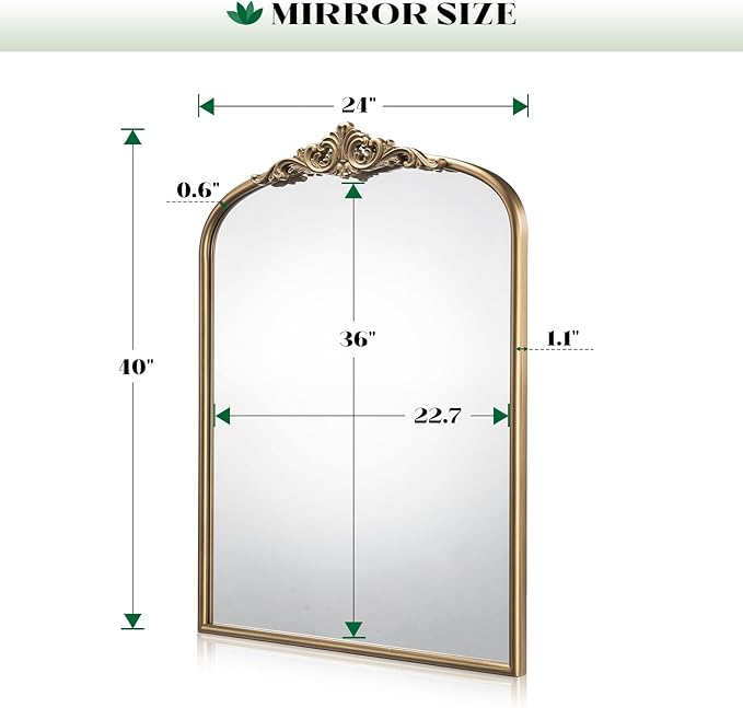 Arched Antique Wall Mirror, Ornate Arched Bronze Mirror - Image 5