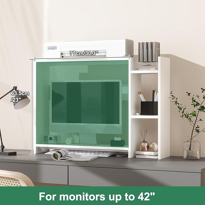 IBUYKE Desktop Bookshelf, 36.8" Desktop Organizer Shelf, Wood Desk Hutch - Image 2