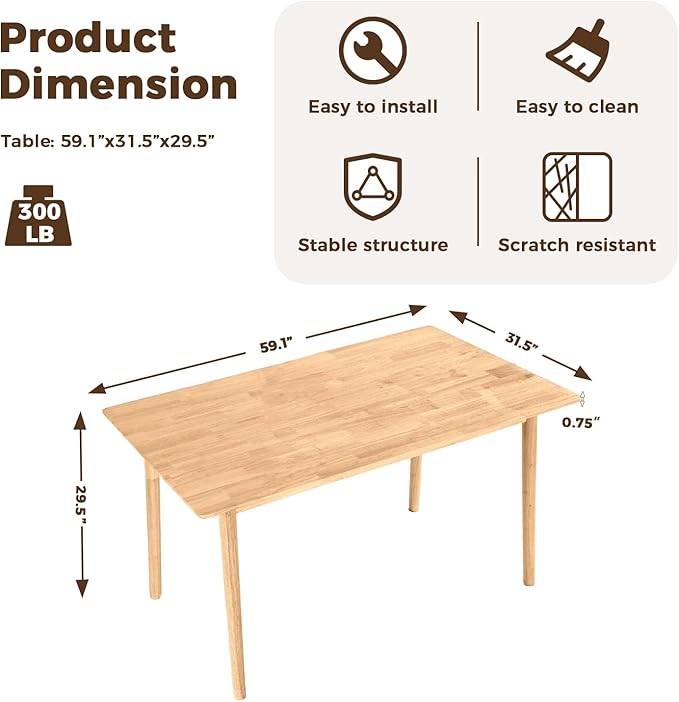 DELAVIN 59" Large Solid Wood Dining Table - Image 3