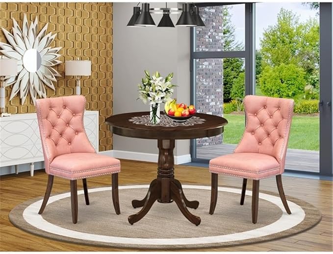 East West Furniture ANDA3-AWA-23 3 Piece Dining Set Contains a Round Kitchen - Image 2