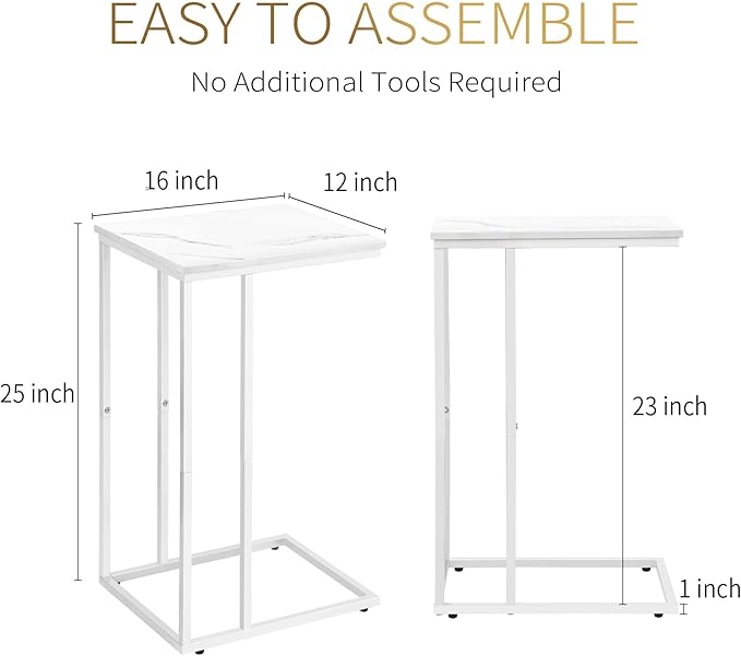 C Shaped End Table Set of 2 for Sofa and Bed, Slide Under Couch Tables - Image 3
