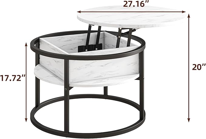 Round Coffee Table with Storage, Lift Top Coffee Table with Hidden Compartment - Image 2
