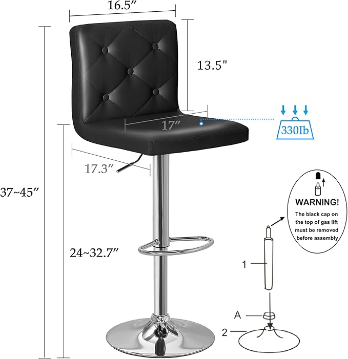 VECELO Adjustable Bar Stools Set of 2, Bar Height Stools - Image 7