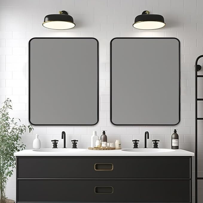ANDY STAR 40X32 Inch Black Bathroom Mirror, Rounded Rectangle Mirror - Image 9