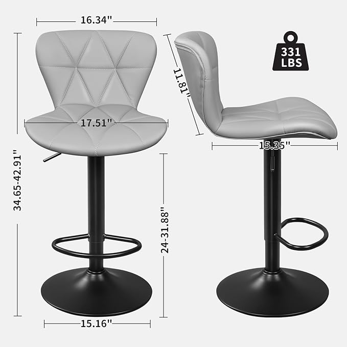 Bar Stools Set of 2, Adjustable Swivel Bar Chairs - Image 3