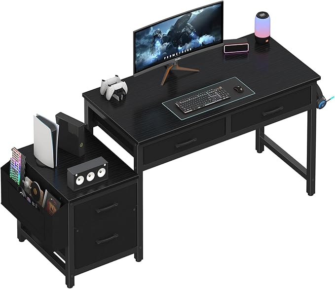Lufeiya Gaming Desk with Fabric File Drawers Cabinet, 57 Inch Home Office Desks by LUFEIYA