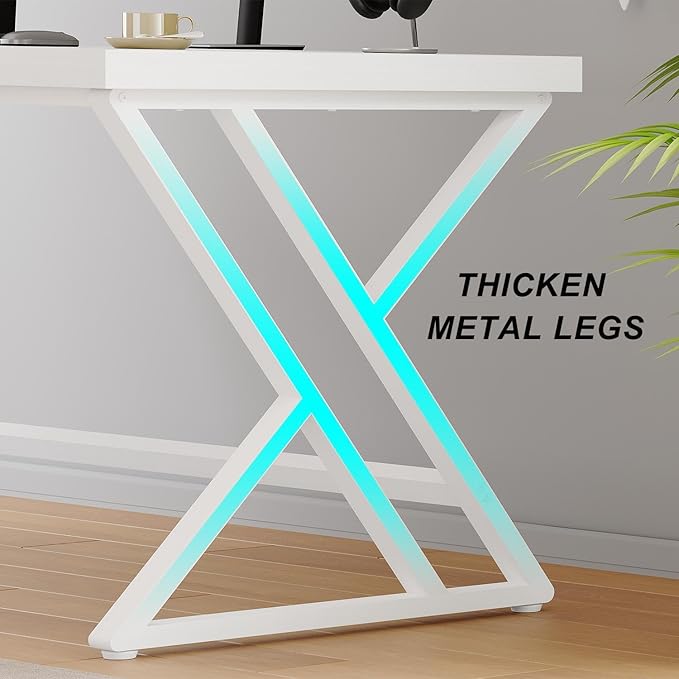 LVB Modern White Computer Desk, Long Industrial Home Office Desk - Image 6